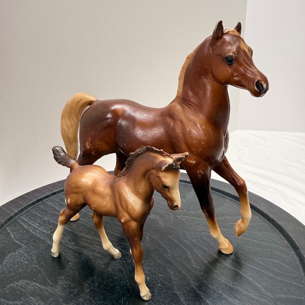 VTG '70s Breyer Horse Arabian Stallion &‎ Sea Star Foal Set Chestnut Bay USA